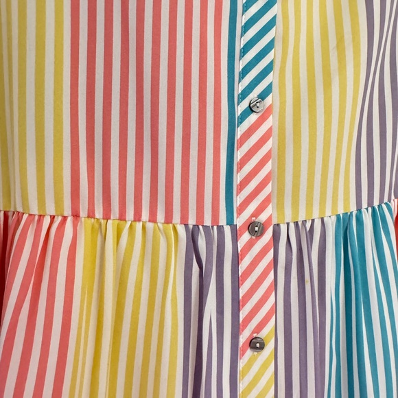 Entro Striped Button Front Mini Shirt Dress | Multicolor | Size Medium - Picture 3 of 5